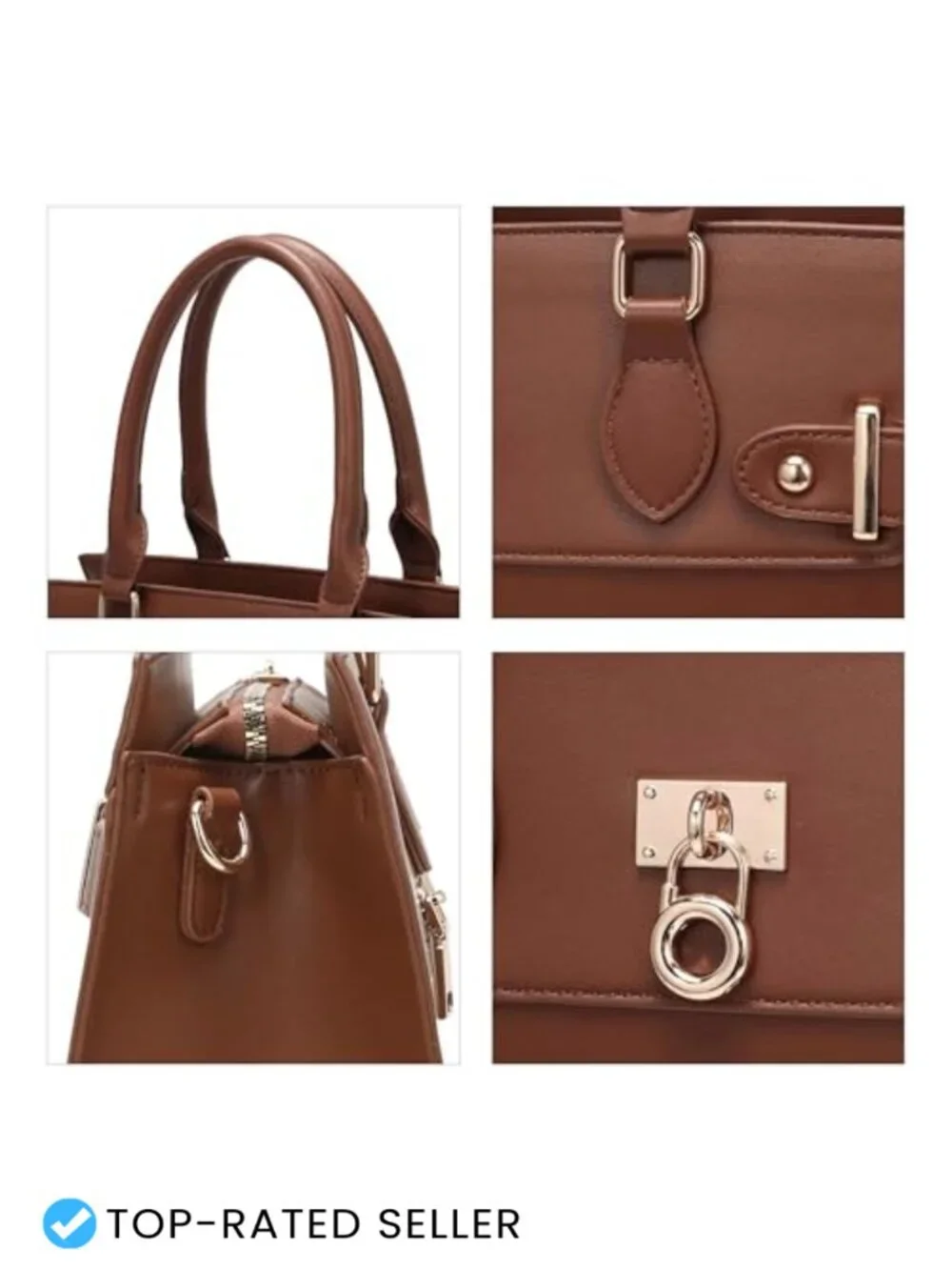 Large Women's Satchel Purse Vegan Leather Top Handle Bag with Adjustable Strap